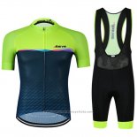 2019 Maillot Cyclisme Jokvie Vert Fonce Bleu Manches Courtes et Cuissard