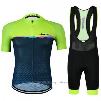 2019 Maillot Cyclisme Jokvie Vert Fonce Bleu Manches Courtes et Cuissard