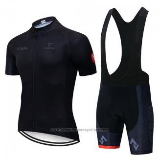 2019 Maillot Cyclisme STRAVA Noir Manches Courtes et Cuissard