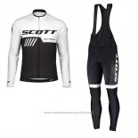 2019 Maillot Cyclisme Scott Noir Blanc Manches Longues et Cuissard