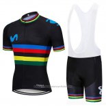 2019 Maillot Cyclisme UCI Monde Champion Movistar Noir Manches Courtes et Cuissard