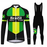 2020 Maillot Cyclisme Bresil Noir Vert Manches Longues et Cuissard