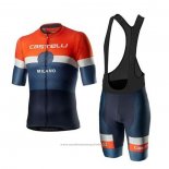 2020 Maillot Cyclisme Castelli Orange Blanc Bleu Manches Courtes et Cuissard