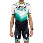 2021 Maillot Cyclisme Bora Champion Blanc Verde Manches Courtes et Cuissard