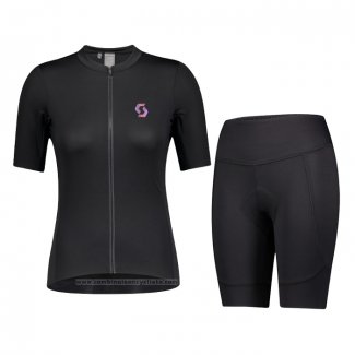 2021 Maillot Cyclisme Femme Scott Noir Manches Courtes et Cuissard