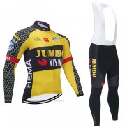 2021 Maillot Cyclisme Jumbo Visma Jaune Noir Manches Longues et Cuissard