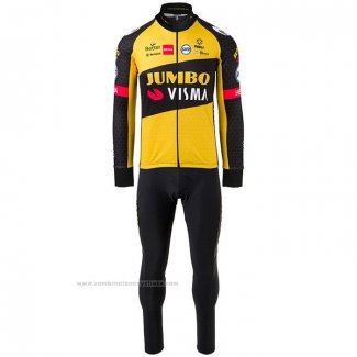 2021 Maillot Cyclisme Jumbo Visma Noir Jaune Manches Longues et Cuissard