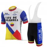 2021 Maillot Cyclisme La Colombie Blanc Bleu Manches Courtes et Cuissard