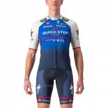 2022 Maillot Cyclisme Deceuninck Quick Step Bleu Blanc Manches Courtes et Cuissard