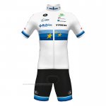2022 Maillot Cyclisme European Champion Trek Blanc Rouge Manches Courtes et Cuissard