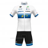 2022 Maillot Cyclisme European Champion Trek Blanc Rouge Manches Courtes et Cuissard