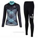 Maillot Cyclisme Femme Bianchi Milano Cornedo Noir Bleu Manches Longues et Cuissard