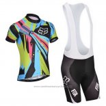 2014 Maillot Cyclisme Fox Azur et Noir Manches Courtes et Cuissard