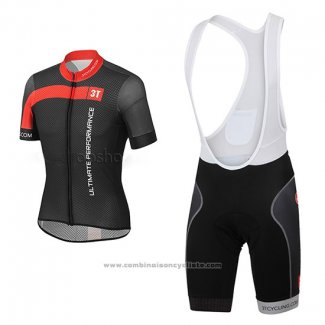 2015 Maillot Cyclisme Castelli 3t Noir et Rouge Manches Courtes et Cuissard