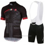 2016 Maillot Cyclisme Castelli Noir et Gris Manches Courtes et Cuissard