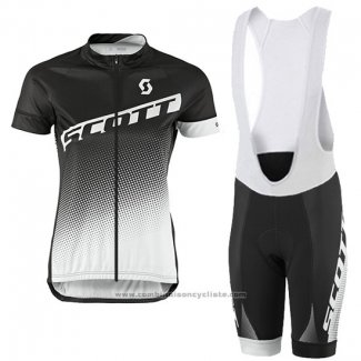 2016 Maillot Cyclisme Femme Scott Noir et Gris Manches Courtes et Cuissard