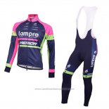 2016 Maillot Cyclisme Lampre Bleu et Rose Manches Longues et Cuissard