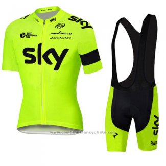 2016 Maillot Cyclisme Sky Jaune Manches Courtes et Cuissard