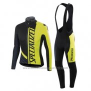 2016 Maillot Cyclisme Specialized Ml Noir et Jaune Manches Longues et Cuissard