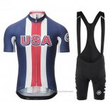 2017 Maillot Cyclisme Assos Champion Etats-Unis Bleu Manches Courtes et Cuissard