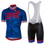 2017 Maillot Cyclisme Castelli Bleu et Rouge Manches Courtes et Cuissard