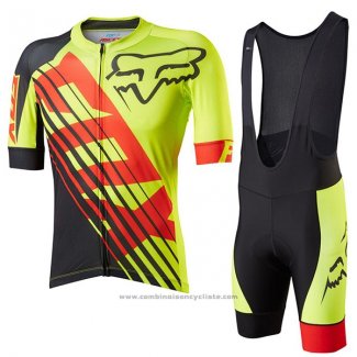 2017 Maillot Cyclisme Fox Le Savant Jaune Manches Courtes et Cuissard