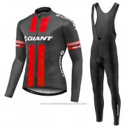 2017 Maillot Cyclisme Giant Rouge et Gris Manches Longues et Cuissard