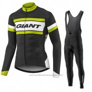 2017 Maillot Cyclisme Giant Vert et Noir Manches Longues et Cuissard