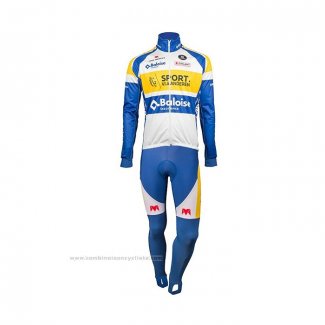 2018 Maillot Cyclisme Sport Vlaanderen-Baloise Bleu Blanc Jaune Manches Longues et Cuissard