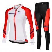 2019 Maillot Cyclisme Femme Mieyco Blanc Orange Manches Longues et Cuissard