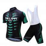 2019 Maillot Cyclisme Teleyi Bike Vert Noir Manches Courtes et Cuissard