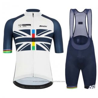 2019 Maillot Cyclisme USA Blanc Fonce Bleu Manches Courtes et Cuissard