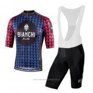 2020 Maillot Cyclisme Bianchi Noir Bleu Rouge Manches Courtes et Cuissard