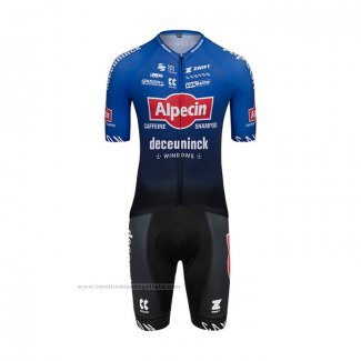 2022 Maillot Cyclisme Alpecin Deceuninck Noir Bleu Manches Courtes et Cuissard