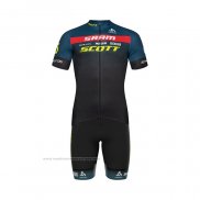 2022 Maillot Cyclisme Scott Sram Noir Bleu Manches Courtes et Cuissard