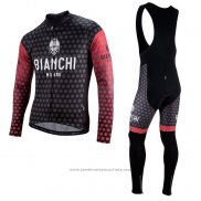 Maillot Cyclisme Bianchi Milano Petroso Noir Rouge Manches Longues et Cuissard