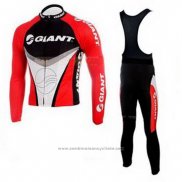 2010 Maillot Cyclisme Giant Noir et Rouge Manches Longues et Cuissard