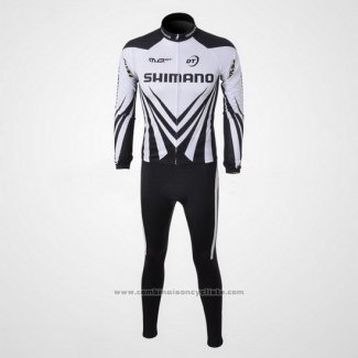 2010 Maillot Cyclisme Shimano Blanc et Noir Manches Longues et Cuissard