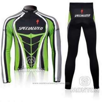 2010 Maillot Cyclisme Specialized Vert et Noir Manches Longues et Cuissard