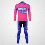 2012 Maillot Cyclisme Lampre ISD Rose et Azur Manches Longues et Cuissard