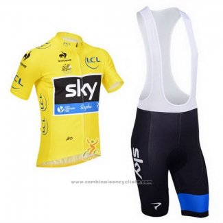 2013 Maillot Cyclisme Sky Lider Jaune et Noir Manches Courtes et Cuissard