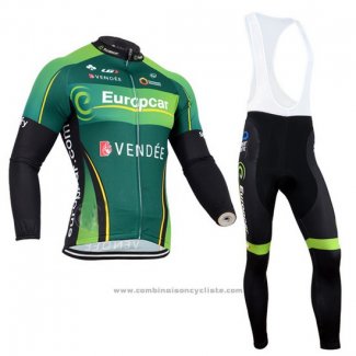 2014 Maillot Cyclisme Europcar Noir et Vert Manches Longues et Cuissard