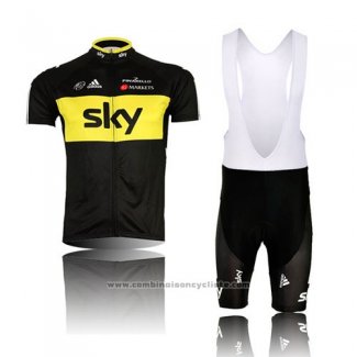 2014 Maillot Cyclisme Sky Noir et Jaune Manches Courtes et Cuissard