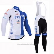 2015 Maillot Cyclisme UHC Blanc et Azur Manches Longues et Cuissard