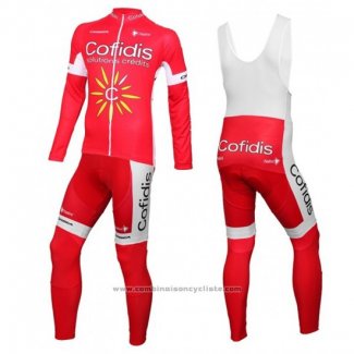 2016 Maillot Cyclisme Cofidis Blanc et Rouge Manches Longues et Cuissard