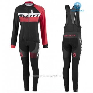 2016 Maillot Cyclisme Femme Scott Rouge et Noir Manches Longues et Cuissard