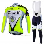 2016 Maillot Cyclisme Tinkoff Vert et Blanc Manches Longues et Cuissard