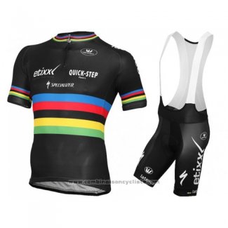 2016 Maillot Cyclisme UCI Monde Champion Lider Quick Step Noir Manches Courtes et Cuissard