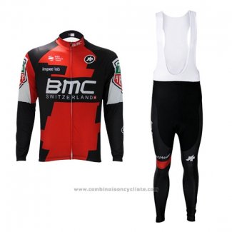 2017 Maillot Cyclisme BMC Rouge et Blanc Manches Longues et Cuissard