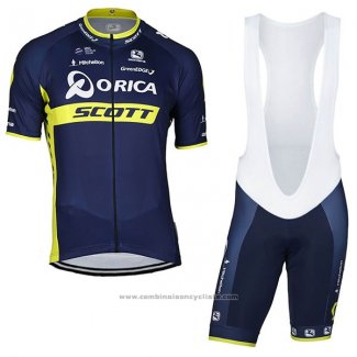 2017 Maillot Cyclisme Orica Scott Bleu Manches Courtes et Cuissard